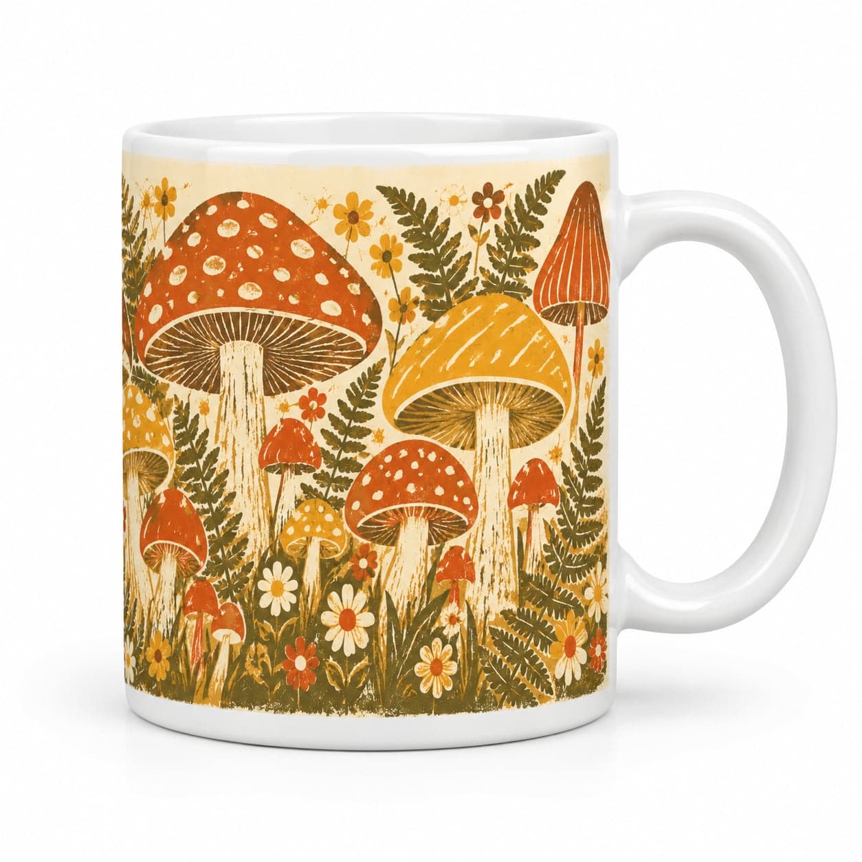 70s Mushroom Garden Coffee Mug – Vintage Retro Ceramic Mug
