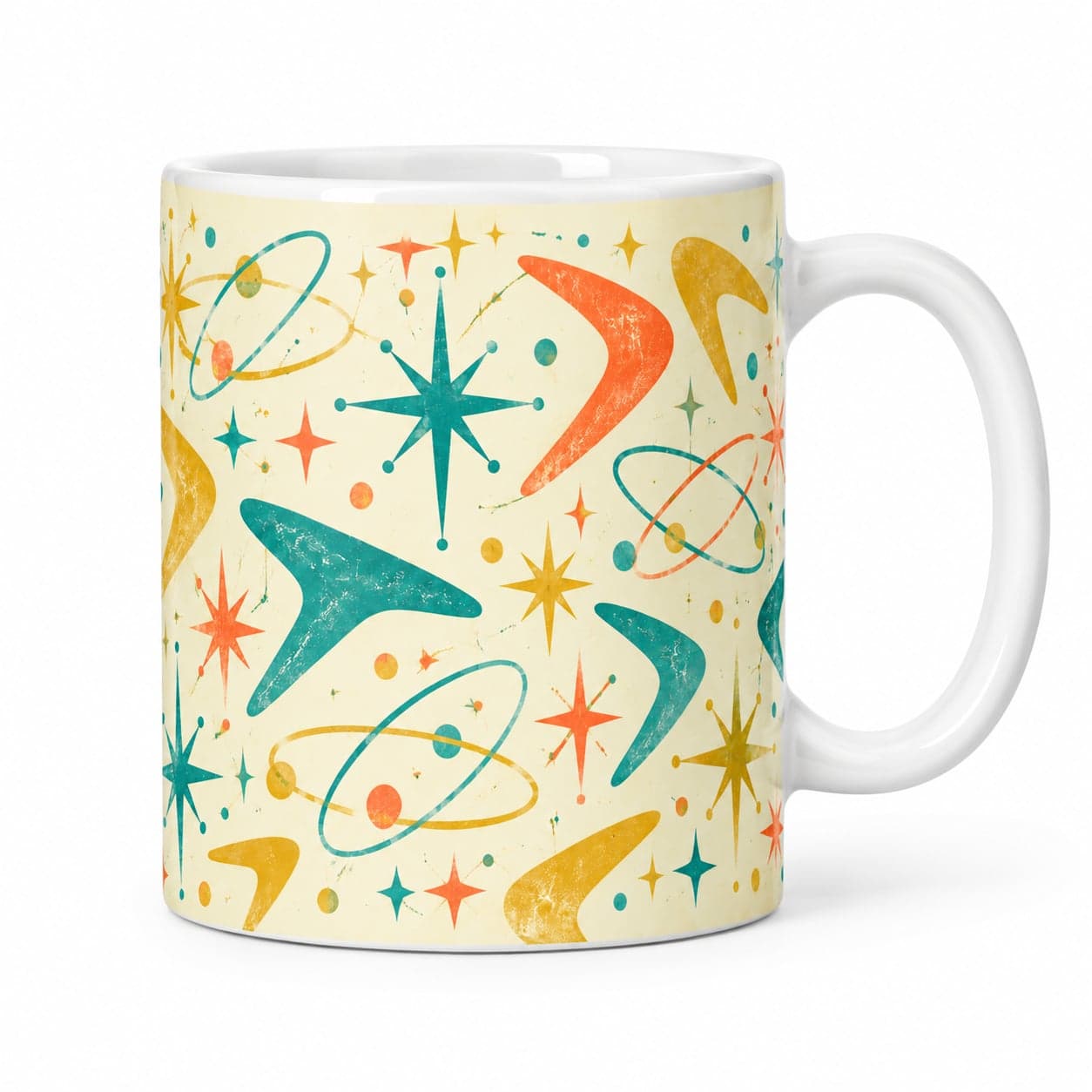 Mid-Century Atomic Starbursts Coffee Mug – Vintage Retro Ceramic Mug