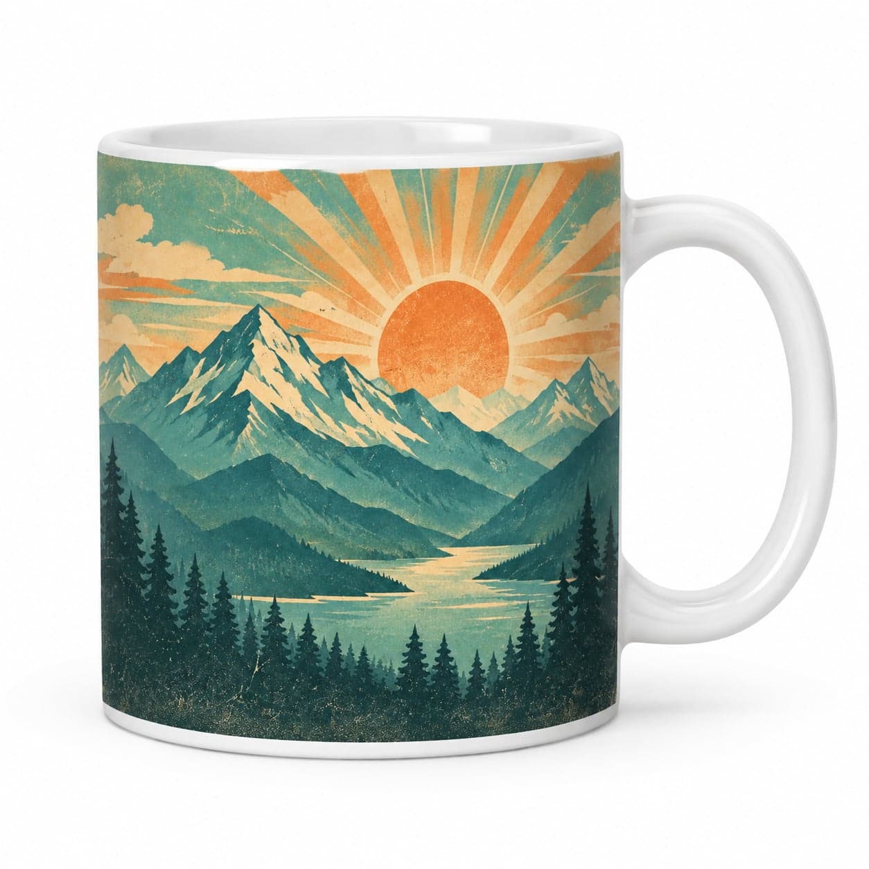 Retro Mountain Sunrise Coffee Mug – Vintage Retro Ceramic Mug