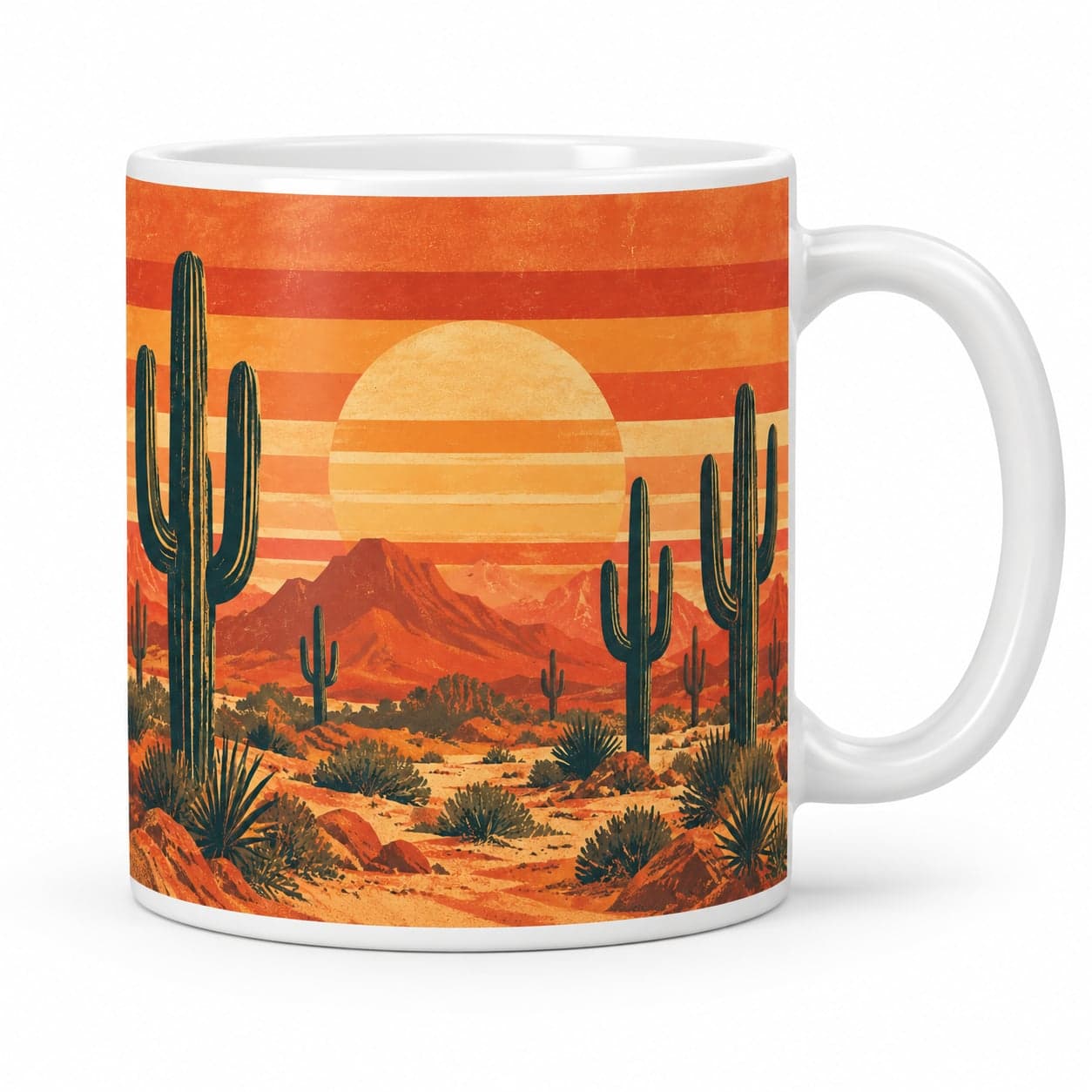 Desert Cactus Sunset Coffee Mug – Vintage Retro Ceramic Mug