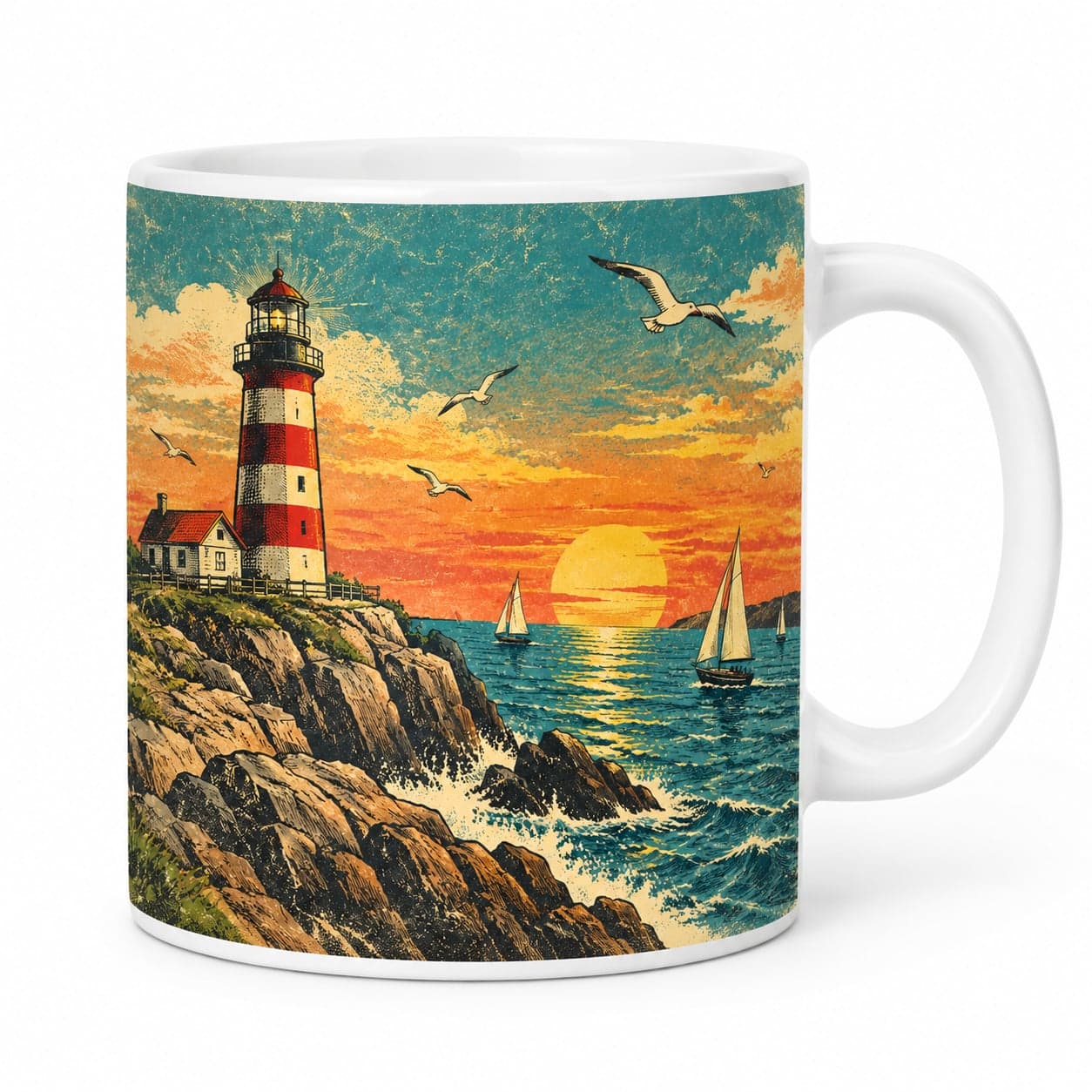 Vintage Lighthouse Coast Coffee Mug – Vintage Retro Ceramic Mug