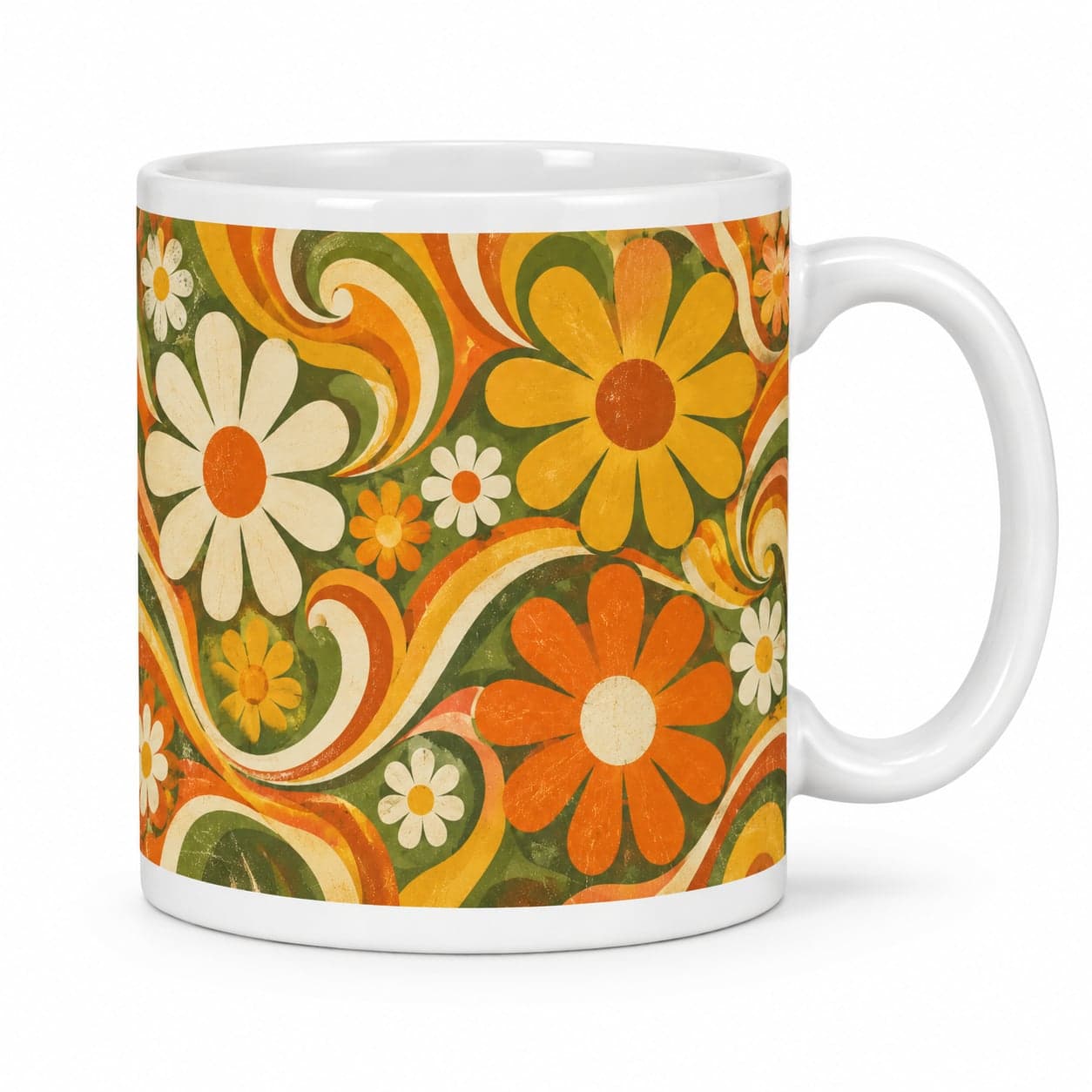 Groovy 70s Daisies Coffee Mug – Vintage Retro Ceramic Mug